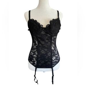 Andrea Kristoff for Escante Black Lace Bustier Corset Teddy Sz L Whimsygoth Sexy